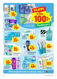 Stora Coop reklamblad vecka 43 Sida 8: Xtra pappersnäsdukar €25,00, O.B. Tamponger €49,00