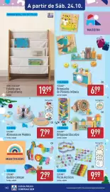Folheto ALDI semana 43 Página 32: Toylin brinquedo educativo €9,99, Home creation estante para livros infantis €19,99