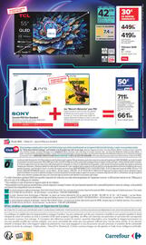 Catalogue Carrefour page 28: TCL 55" QLED €42,00, SONY Console PS5 Slim Standard €661,99