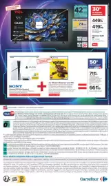 Catalogue Carrefour page 28: TCL 55" QLED €42,00, SONY Console PS5 Slim Standard €661,99