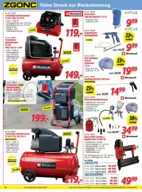 Zgonc Flugblatt Seite 16: 1-Zylinder-Kompressor TC-AC 270/50/10-1 Einhell €219,00, Erba Unterboden-Spritzpistole €9,99