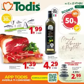 Volantino Todis Pagina 1: Prosciutto crudo stagionato €1,39, Re di Tonno all'olio di oliva €1,99