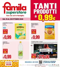 Volantino Famila Superstore Pagina 1: Schweppes bibite assortite €0,99, PasteFrolle Balocco €0,99