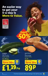 Lidl leaflet week 43 Page 2: Courgettes €1,39, Sweet Potatoes €0,89