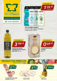 Folleto Masymas Página 1: Alteza caldo de pollo frango €0,69, Fruto del Sur aceite de oliva virgen extra €3,99