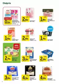 Folleto Dialprix Página 4: Elpozo fiambre sandwich lonchas €1,95, Garcia Baquero queso reserva ya cortado €4,35