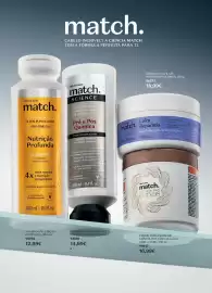 Folheto O Boticário Página 105: Match science condicionador pré e pós química €14,99, Match Shampoo Nutrição Profunda €12,99