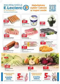 E.Leclerc gazetka | Elblag Strona 1: Chryzantema 21 cm €19,95, Pasztetowa firmowa Silesia Duda €2,79