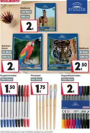 Woolworth Prospekt Seite 12: Stenzer Malblock DIN A3 €2,50, Pinselset €1,75