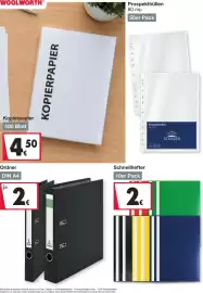 Woolworth Prospekt Seite 14: Ordner DIN A4 €2,00, Schnellhefter €2,00