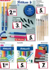 Woolworth Prospekt Seite 2: Pelikan Colorella Filzstifte €1,50, Pinselset Verschiedene Pinsel €5,00