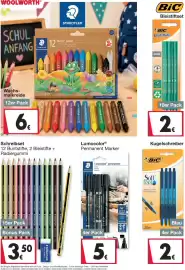Woolworth Prospekt Seite 6: Schreibset 12 Buntstifte, 2 Bleistifte + Radiergummi €3,50, Noris junior Wachsmalkreide €6,00