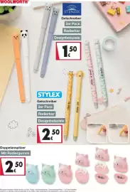 Woolworth Prospekt Seite 8: Doppelanspitzer Mit Radiergummi €2,50, STENZER Gelschreiber €1,50