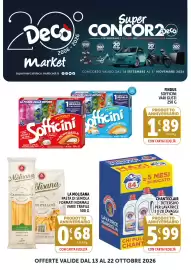 Volantino Deco Market Pagina 1: Sofficini Findus €1,89, La Molisana pasta di semola €0,68