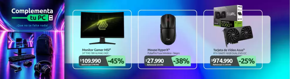 Catálogo PC Factory Página 2: Monitor gamer msi €109.990,00, Hyperx - pulsefire fuse wireless - negro €27.990,00