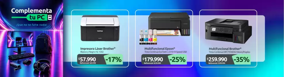 Catálogo PC Factory Página 5: Brother - multifuncional €259.990,00, Epson - multifuncional €179.990,00