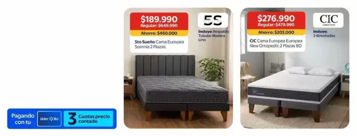 Catálogo Lider Página 4: Cic - cama europea new ortopedic 2 plazas bd €203.000,00, Sto sueno cama somnia 2 plazas €460.000,00
