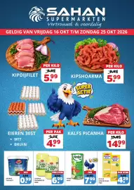 Sahan Supermarkten folder Pagina 1: Silifke Goudse kaas €4,29, Sahane roomboter €6,99