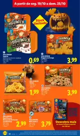 Folheto Lidl semana 43 Página 22: Halloween mini pizzas €3,99, Halloween iogurte €0,69