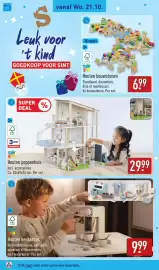 ALDI folder week 43 Pagina 34: Toy Lino Houten poppenhuis €29,99, Toy Lino Houten bouwstenen €6,99