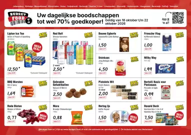 Budget Food folder week 42 Pagina 1: Milky Way €1,99, Red Bull Diverse Varianten €2,50
