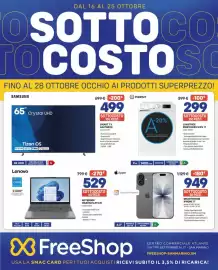 Volantino FreeShop Pagina 1: Samsung 65" Crystal UHD €499,00, Lenovo Notebook Ideapad Slim 3 i5 €529,00