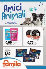 Volantino Famila Superstore Pagina 1: CESAR patè per cane assortito €0,79, Catisfactions snack gatto assortito €0,99