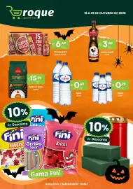 Folheto Roque Supermercados Página 1: Água Luso €0,49, Café em Grão Delta €15,99