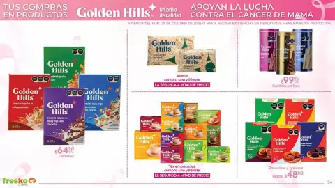 Folleto Fresko Página 34: Golden Hills Galletas wafers €99,90, Golden Hills Panecillos y galletas €48,50