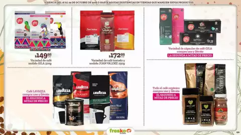 Folleto Fresko Página 40: Gila variedad de café molido €149,00, Juan valdez variedad de café tostado y molido €172,00