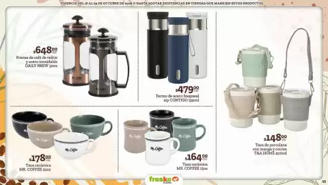Folleto Fresko Página 45: Mr. Coffee Taza cerámica €164,00, Snapseal Termo de acero sip CONTIGO €479,00