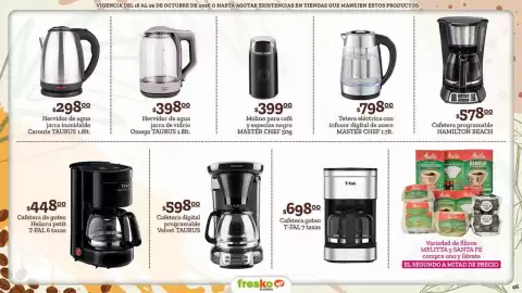 Folleto Fresko Página 46: Taurus Cafetera digital programable Velvet €598,00, Hamilton Beach Cafetera programable €578,00