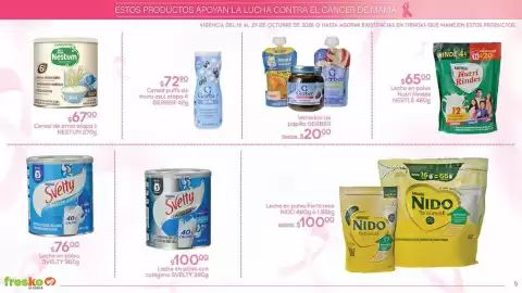 Folleto Fresko Página 9: Variedad de papilla GERBER €20,00, Svelty Leche en polvo con colágeno €100,00