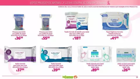 Folleto La Comer Página 26: Golden Hills toalla húmeda de bolsillo para bebé €18,00, Palmolive Neutro Balance Baby €89,90