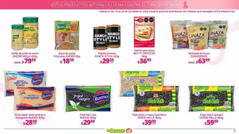 Folleto La Comer Página 3: Arroz bueno €28,00, Verde Valle Frijol pinto o negro Querétaro €39,90