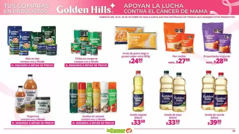 Folleto La Comer Página 34: Golden Hills Arroz de grano largo o grueso €24,90, Golden Hills Pan molido €27,90