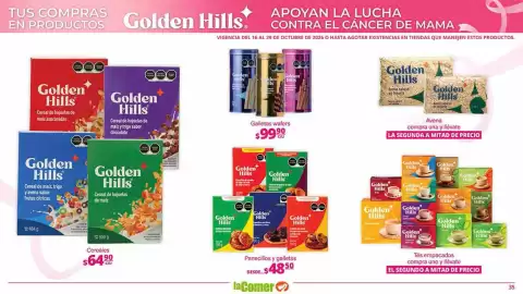 Folleto La Comer Página 35: Golden Hills Panecillos y galletas €48,50, Golden Hills Galletas wafers €99,90