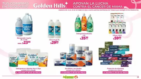Folleto La Comer Página 39: Golden Hills servilletas y servitoallas €29,00, Detergente lavatrastes €35,90