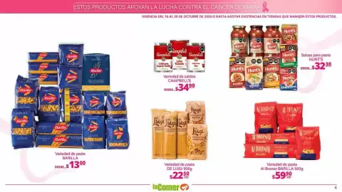 Folleto La Comer Página 4: De Luigi variedad de pasta €22,50, Campbell's variedad de caldos €34,90
