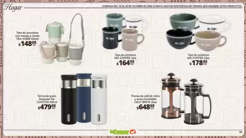 Folleto La Comer Página 47: Contigo Termo de acero Snapseal Sip €479,00, Mr. Coffee Taza de cerámica €164,00