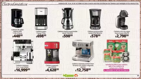 Folleto La Comer Página 49: Velvet TAURUS €598,00, Oster cafetera espresso perfect brew €12.758,00