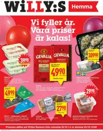 Willys reklamblad vecka 43 Sida 1: Gevalia kaffe €49,90, Präst, Herrgård, Grevé €49,90