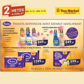 Tom Market akciós újság Oldal 6: Teta Violeta háztartási papírtörlő €599,00, Violeta toalettpapír prémium €1.599,00