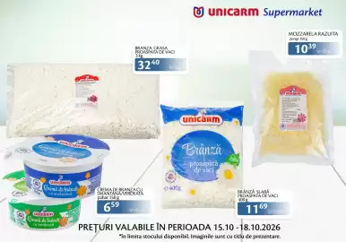 Catalog Unicarm Pagină 5: Unicarm cremă de brânză cu smântână €6,59, Unicarm mozzarella razuita €10,39