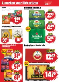 Dirk folder week 43 Pagina 18: Borrel-, Leeuw- of Tijgernootjes of gezouten pinda's. €1,99, Hertog Jan of Amstel pils €12,67