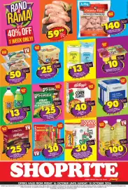 Shoprite catalogue Page 1: County fair - frozen chicken mixed portions €140,00, Pork bangers €59,99