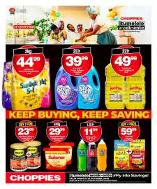 Choppies catalogue Page 1: KOO Baked Beans in Tomato Sauce €23,99, Thokoman Peanut Butter Smooth €29,99