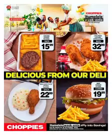 Choppies catalogue Page 18: BEEF BURGER & CHIPS COMBO €19,99, DELI MINI LUNCH PACK Chicken Assorted €22,99