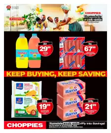 Choppies catalogue Page 9: Rama Original 70% Fat Spread €21,99, Clover IWS Cheese Slices €19,99