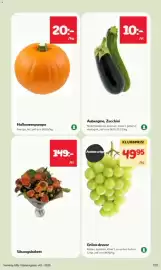 Hemköp reklamblad vecka 43 Sida 7: Gröna druvor €49,95, Aubergine, Zucchini €10,00